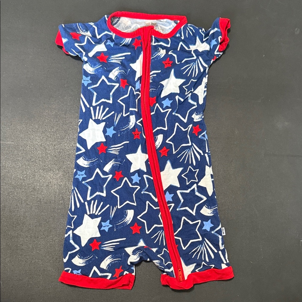 Little Sleepies Blue Star Patterned Shorty Zippy with Red Trim